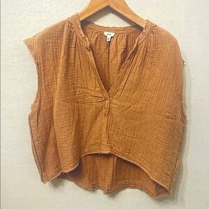 aerie Rust Gauze Sleeveless V-Neck Crop Top